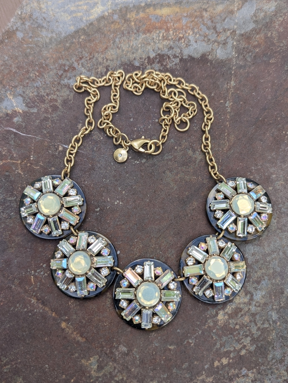 J. Crew Statement Necklace Opal Glass and Tortoiseshell Lucite